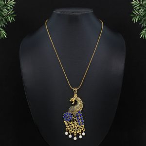 Blue Color Glass Stone Peacock Insparied Necklace-0