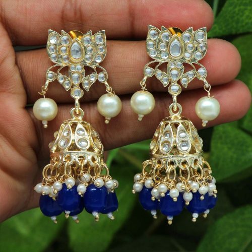 Blue Color Kundan Earrings