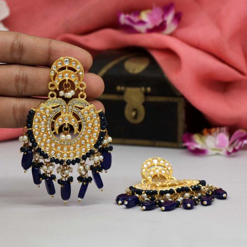 Blue Color Kundan Earrings