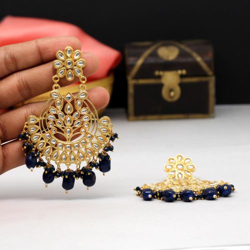 Blue Color Kundan Earrings