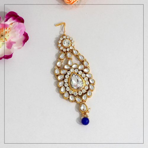 Blue Color Kundan Maang Pasa