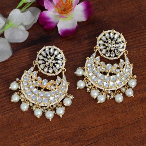 Blue Color Kundan Meena Earrings