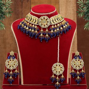 Blue Color Kundan Meena Necklace Set-0