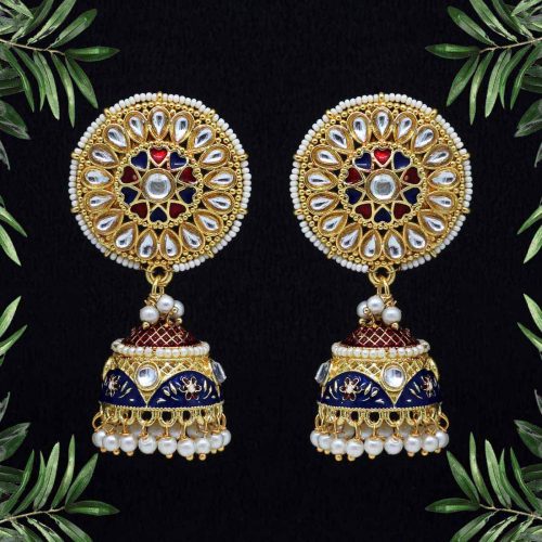 Blue Color Kundan Meenakari Earrings