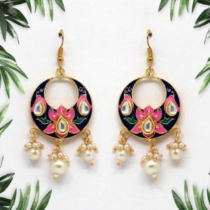 Blue Color Kundan Meenakari Earrings-0