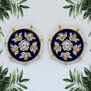 Blue Color Kundan Meenakari Earrings-0