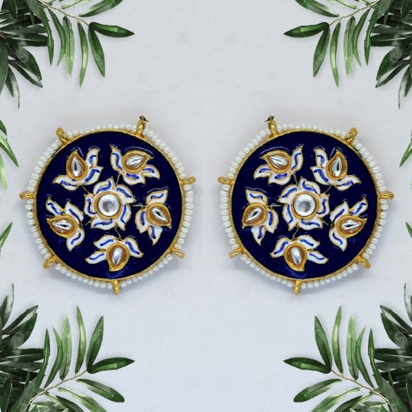 Blue Color Kundan Meenakari Earrings-0