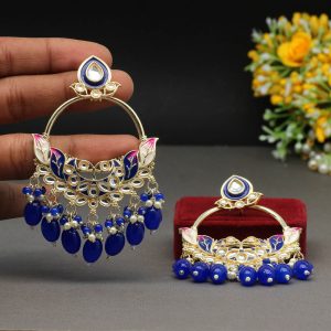 Blue Color Kundan Meenakari Earrings-0