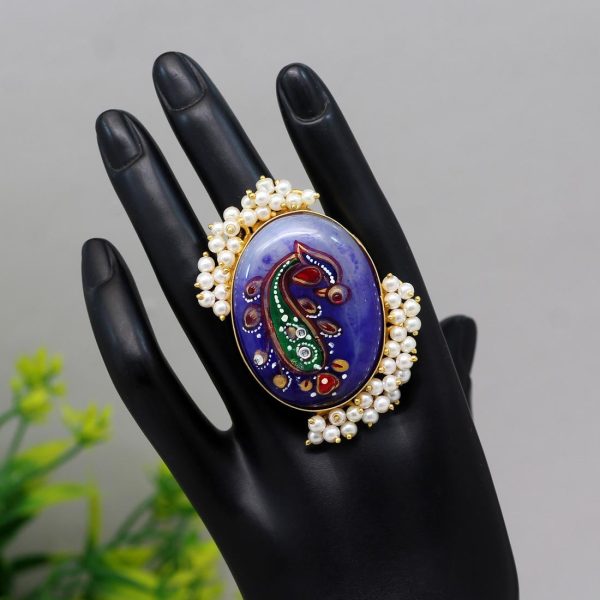 Blue Color Kundan Meenakari Finger Ring For Women-16001