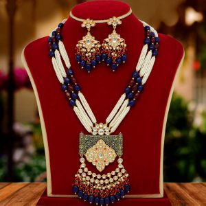 Blue Color Kundan Meenakari Necklace Set-0