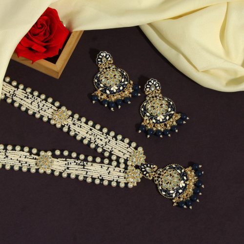 Blue Color Kundan Meenakari Necklace Set