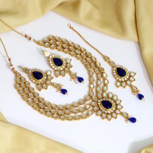 Blue Color Kundan Mirror Necklaces Set-0