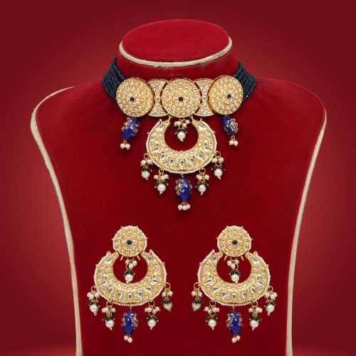 Blue Color Kundan Necklace Set