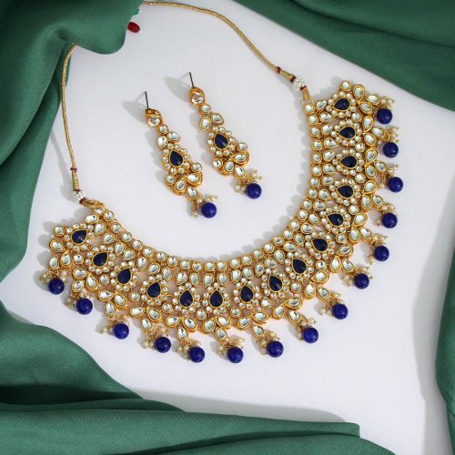 Blue Color Kundan Necklace Set