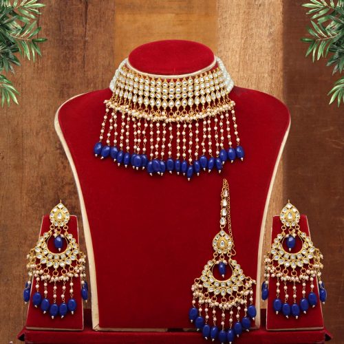 Blue Color Kundan Necklace Set