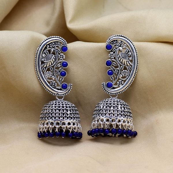 Blue Color Oxidised Earrings-12895