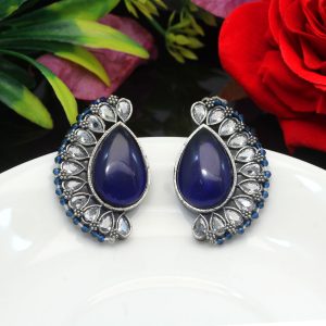 Blue Color Premium Oxidised Earrings-0
