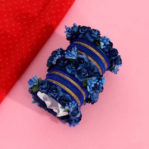 Blue Color Rose Floral Bangles Set: 2.4