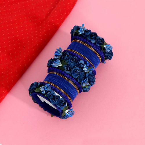 Blue Color Rose Floral Bangles Set: 2.4