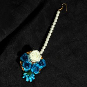 Blue Color Synthetic Rose Floral Maang Tikka-0
