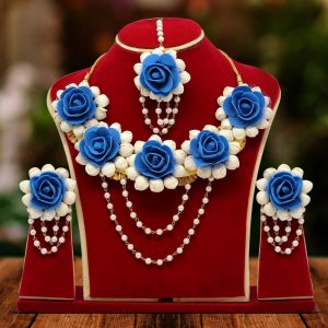 Blue Color Synthetic Rose Floral Necklace Set-0