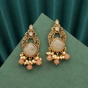 Brown Color Carving Stone Antique Earrings-0