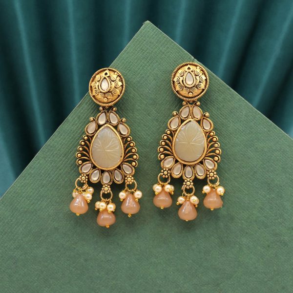 Brown Color Carving Stone Antique Earrings-14087