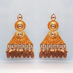 Brown Color Glass Stone Antique Earrings-0