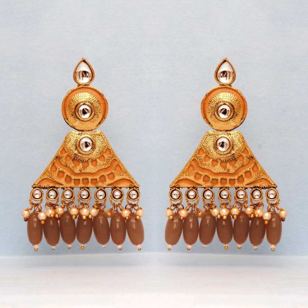 Brown Color Glass Stone Antique Earrings-0