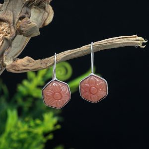 Brown Color Glass Stone Oxidised Earrings-0