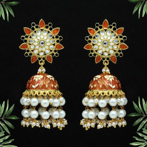 Brown Color Kundan Meenakari Earrings