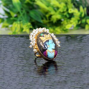 Brown Color Lord Krishna Meenakari Finger Ring For Women-0