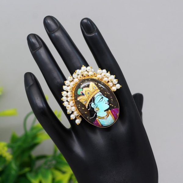 Brown Color Lord Krishna Meenakari Finger Ring For Women-16015