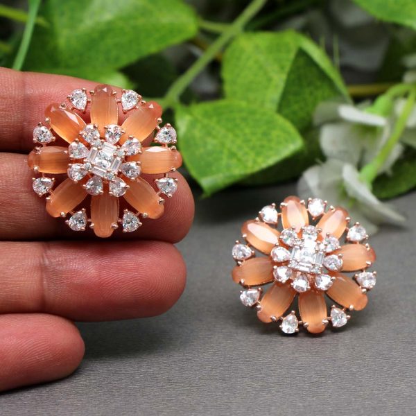 Brown Color Rose Gold American Diamond Stud Earrings-7842