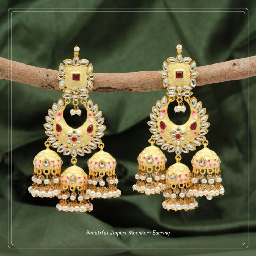 Cream Color Hand Painted Meenakari Earrings