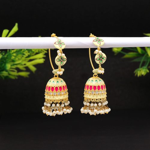 Cream Color Hand Painted Meenakari Earrings