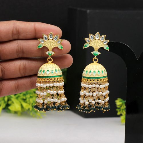 Cream Color Hand Painted Meenakari Earrings