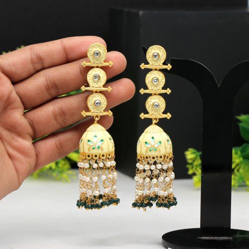 Cream Color Hand Painted Meenakari Earrings