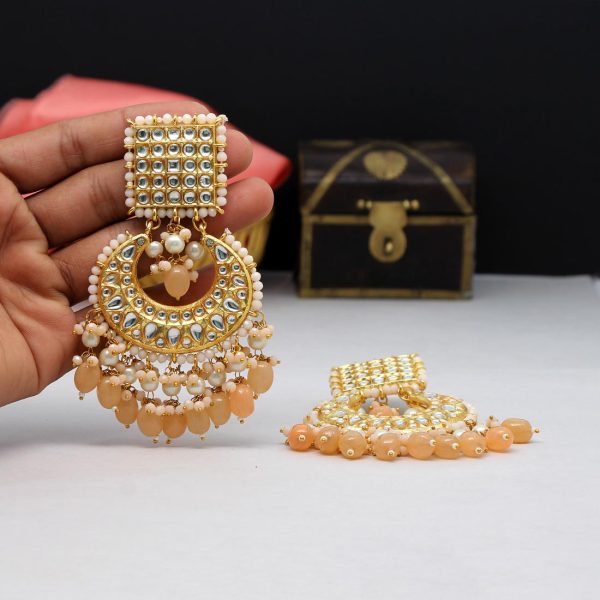 Dark Peach Color Kundan Earrings-0