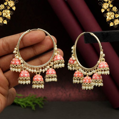 Dark Peach Color Meenakari Earrings