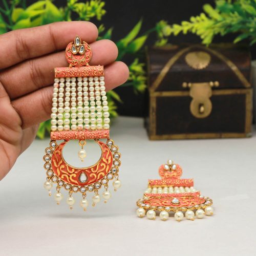 Dark Peach Color Mint Meena Earrings