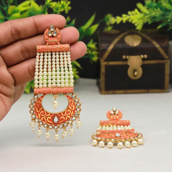 Dark Peach Color Mint Meena Earrings-0