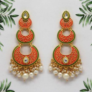 Dark Peach Color Mint Meena Earrings-0