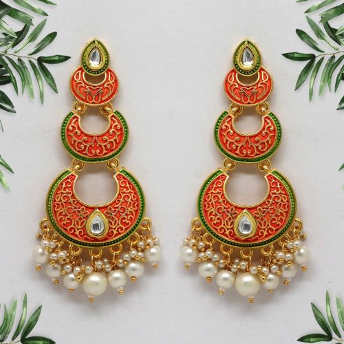 Dark Peach Color Mint Meena Earrings