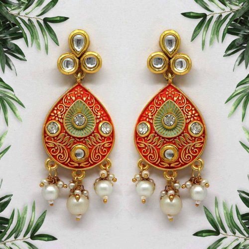 Dark Peach Color Mint Meena Earrings