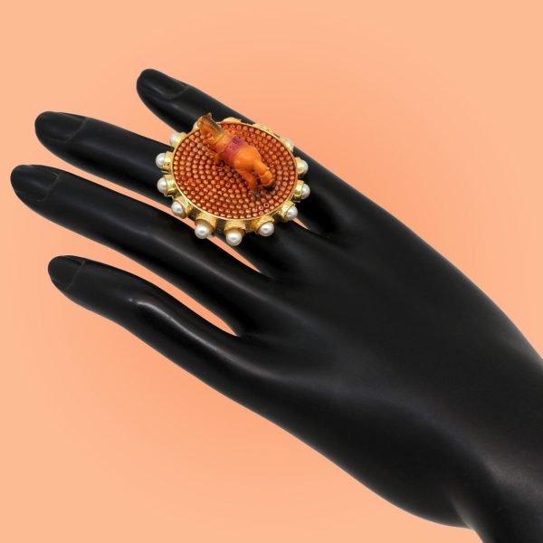 Dark Peach Color Mint Meena Finger Ring For Women-0