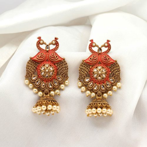 Dark Peach Color Mint Meena Tample Earrings