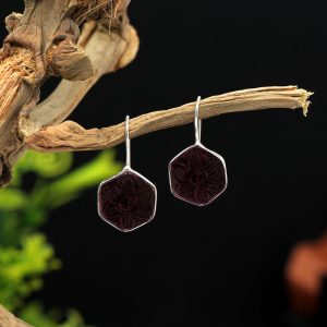 Dark Purple Color Glass Stone Oxidised Earrings-0