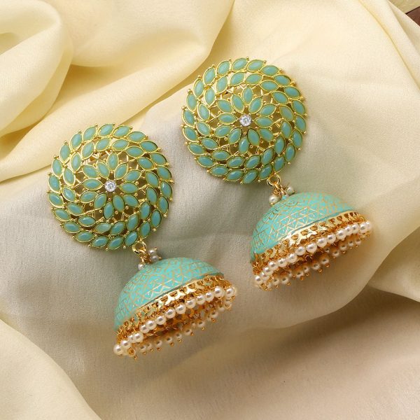 Firozi Color Big Jhumka Meenakari Earrings-3567