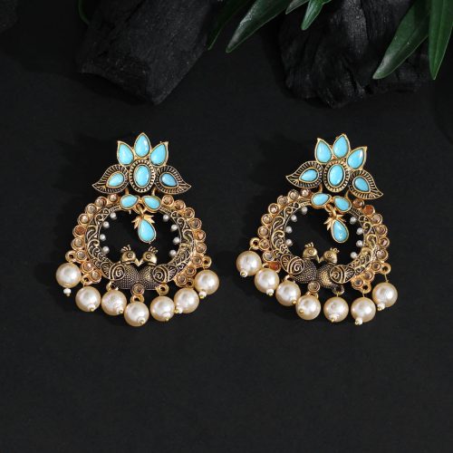 Firozi Color Colorful Kundan Antique Earrings